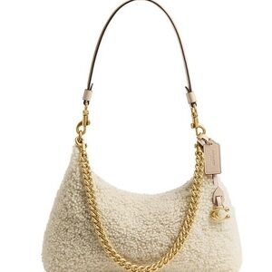 Coach Cream Shearling Shoulder Bag with Gold Chain NWT
